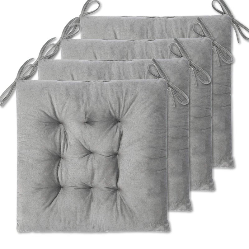 WONDER MIRACLE 4 Pack Seat Cushion/Chair Cushion Pads for Dining Chairs, Office Chair, Floor, Machine Wash & Dryer Friendly (Flannel 16"Ã—16", Grey) - Image 1
